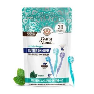 GuruNanda 30ct Butter on Gums Soft Bristle Mini Travel Toothbrushes NWT